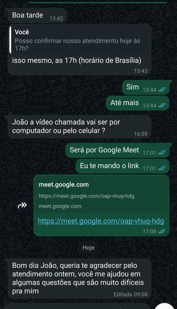 Depoimento de cliente do João